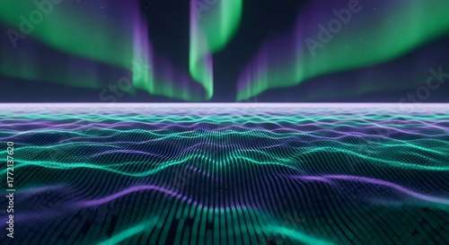 Futuristic Aurora Field Representing Global Digital Data Flow and Connectivity