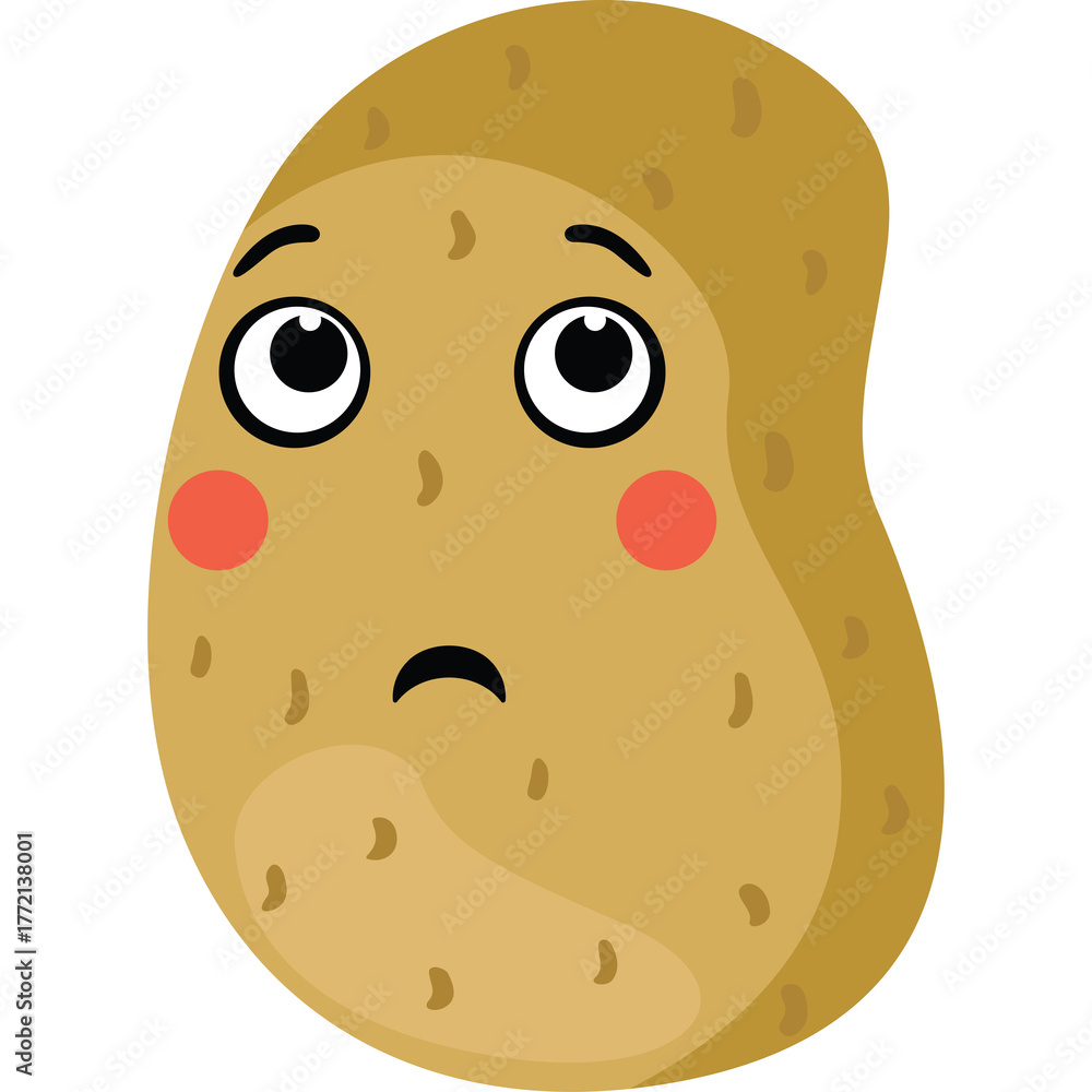Fototapeta premium Sad Potato Character with Big Eyes and Blush on Cheeks Transparent Background