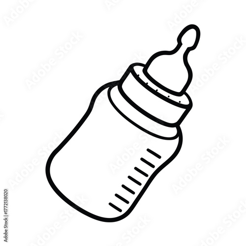 Simple line art illustration of a baby feeding bottle with a cap