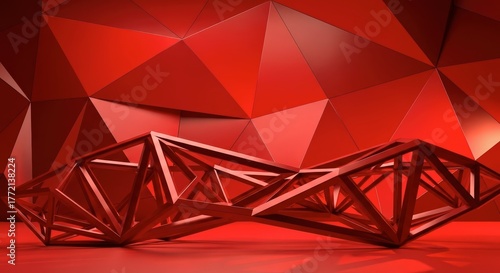 Abstract Geometric Sculpture Red Metallic Modern Art