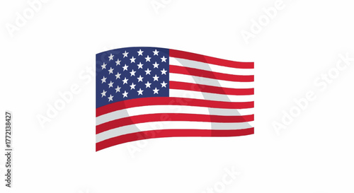 USA flag vector icon, waving American flag with stars and stripes, Independence Day patriotic symbol, flat minimalist style.