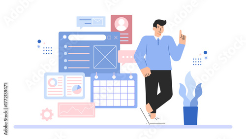 Digital Project Management and Task Tracking Tools Flat Vector Illustration