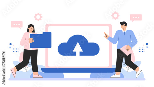 Flat Design Online Document Sharing and Cloud Storage Flat Vector Illustration