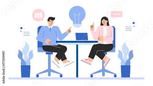 Flat Design Creative Brainstorming Session Flat Vector Illustration