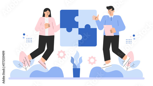 Business People Solving Problems Together Flat Vector Illustration
