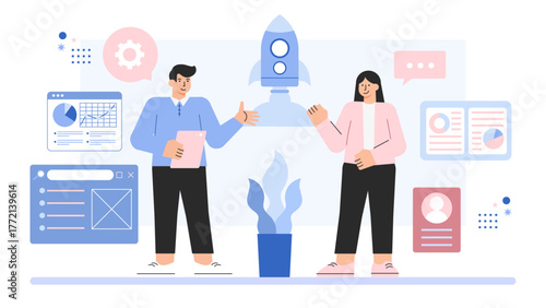 Flat Design Business Innovation Hub Concept Flat Vector Illustration