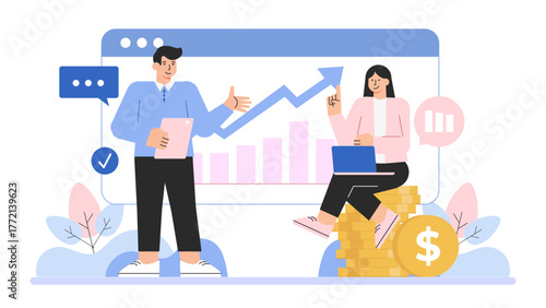 Flat Design Business Expansion and Market Growth Flat Vector Illustration