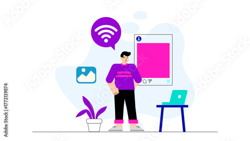 Flat Design Remote Work and Home Office Concept Flat Vector Illustration