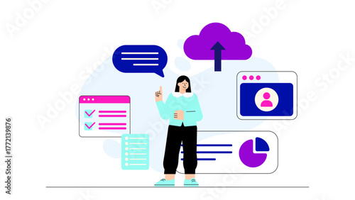 Flat Design Online Document Sharing and Cloud Storage Flat Vector Illustration