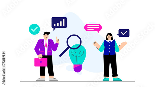 Business People Solving Problems Together Flat Vector Illustration