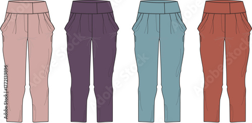 Stylish assortment of colorful women's pants in fashion forward styles suitable for any wardrobe