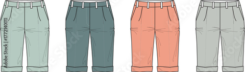Fashionable high-waisted pants with cuff detail in various colors for versatile styling