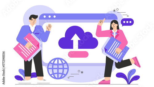 Flat Design Online Document Sharing and Cloud Storage Flat Vector Illustration