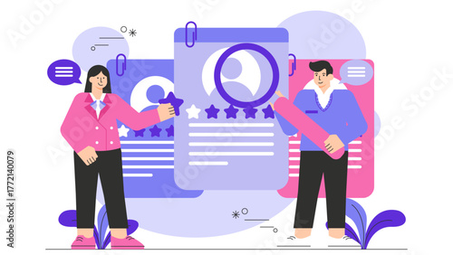 Flat Design Recruitment and Hiring Process Flat Vector Illustration