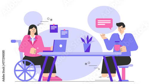 Business Diversity and Inclusion in Workplace Flat Vector Illustration