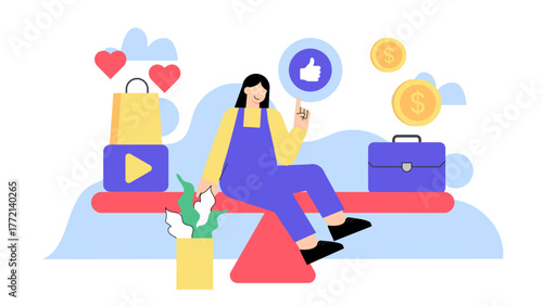 Employee Benefits and Work-Life Balance Concept Flat Vector Illustration