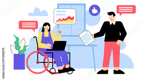 Business Diversity and Inclusion in Workplace Flat Vector Illustration