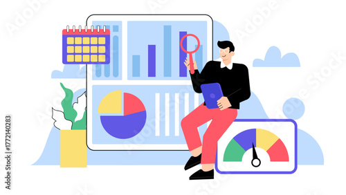 Business Dashboard and KPI Analytics Concept Flat Vector Illustration