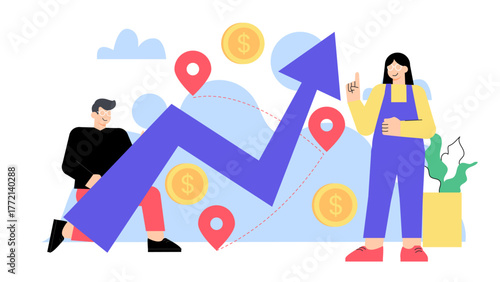Flat Design Business Expansion and Market Growth Flat Vector Illustration
