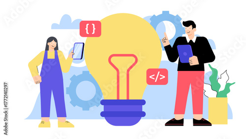 Flat Design Business Innovation Hub Concept Flat Vector Illustration