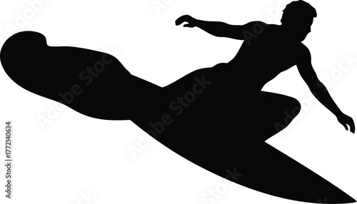 Dynamic silhouette surfer riding wave action sports ocean adventure vector