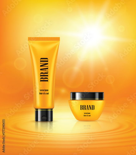 3d poster with anti-aging cosmetic premium Vector