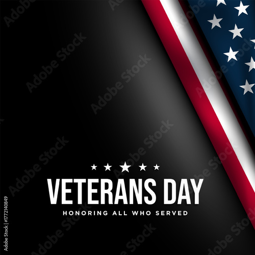 Veterans Day Background Design with waving USA flag.