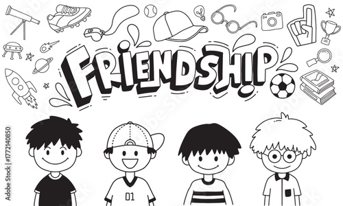 Friendship Doodle Illustration of Happy Kids