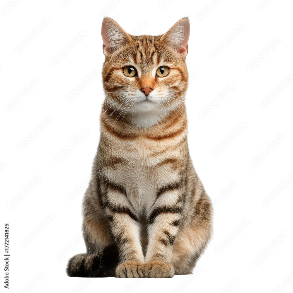 Obraz premium Adorable Feline Portrait: A captivating cat sits elegantly, its mesmerizing eyes conveying a sense of serenity and curiosity. This image encapsulates the beauty and charm of a domestic feline.
