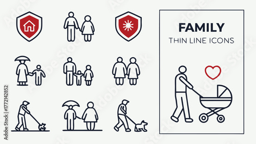 Family icons representing protection parenthood and activities