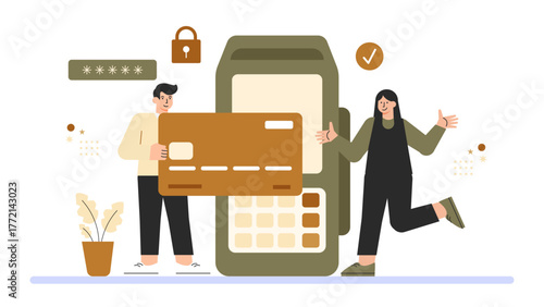 Business Credit Card and Online Payment Flat Vector Illustration