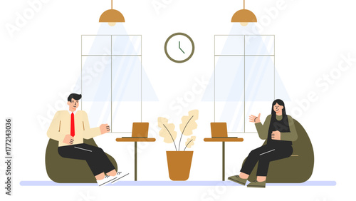 Flat Design Coworking Space and Shared Office Flat Vector Illustration
