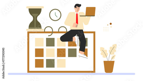 Flexible Working Hours and Modern Workplace Flat Vector Illustration