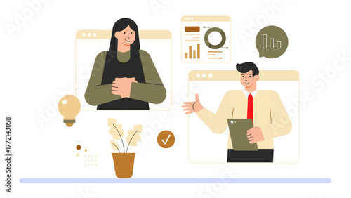 Remote Team Building and Virtual Collaboration Flat Vector Illustration