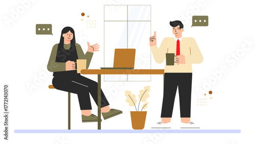 Business People Enjoying Coffee Break in Office Flat Vector Illustration