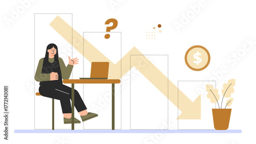 Economic Recession and Business Struggle Illustration Flat Vector Illustration