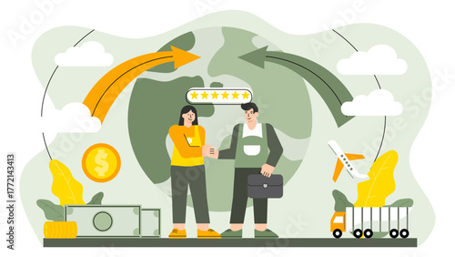 International Business Agreement and Partnership Flat Vector Illustration