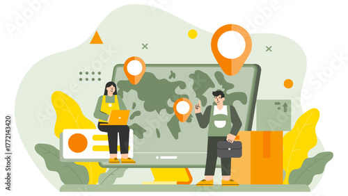 Global Supply Chain and Logistics Illustration Flat Vector Illustration