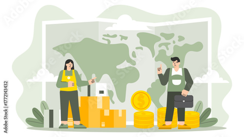 Worldwide Trade and Global Economy Concept Flat Vector Illustration