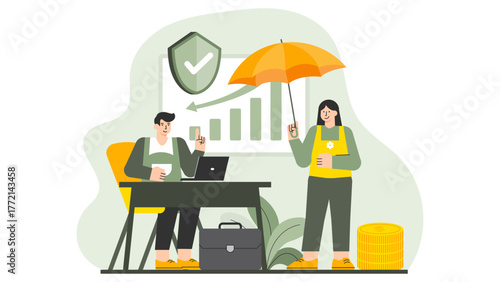 Business Insurance and Risk Protection Flat Vector Illustration