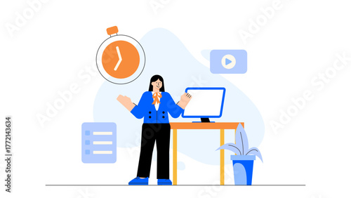 Flexible Working Hours and Modern Workplace Flat Vector Illustration
