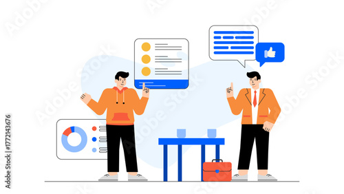 Business People Enjoying Coffee Break in Office Flat Vector Illustration