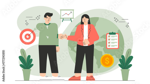 International Business Agreement and Partnership Flat Vector Illustration