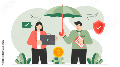 Business Insurance and Risk Protection Flat Vector Illustration