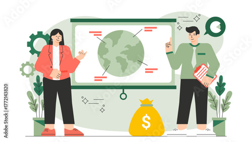 Worldwide Trade and Global Economy Concept Flat Vector Illustration
