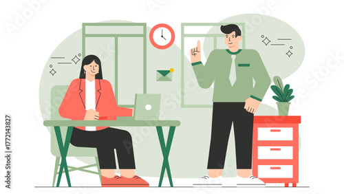 Flat Design Coworking Space and Shared Office Flat Vector Illustration