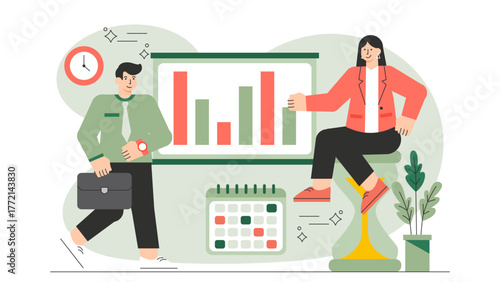 Flexible Working Hours and Modern Workplace Flat Vector Illustration
