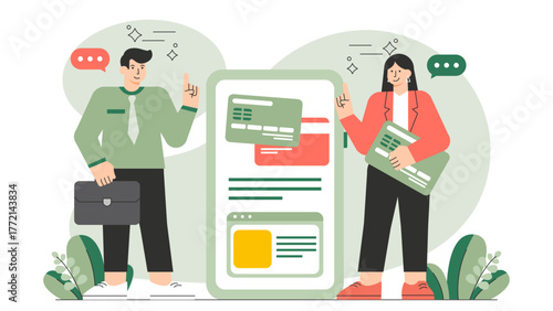 Business Credit Card and Online Payment Flat Vector Illustration