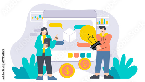 Design Thinking Process in Business Flat Vector Illustration