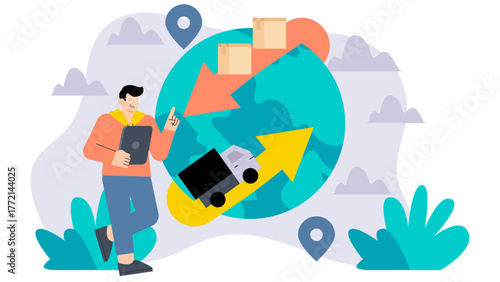 Global Supply Chain and Logistics Illustration Flat Vector Illustration